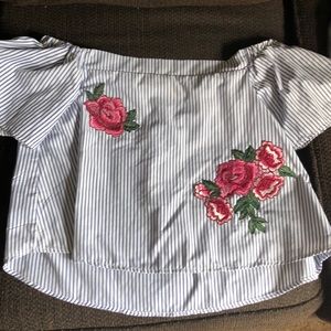 Floral striped off shoulder top size m